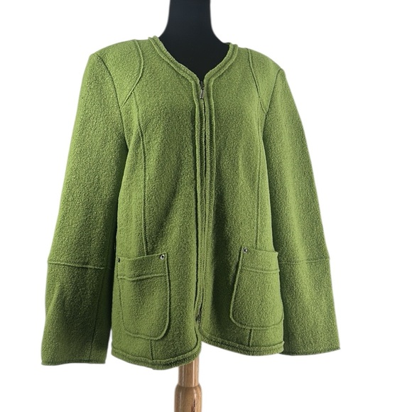 Olsen boiled wool sweater jacket blazer zip front green classic luxury sz 14 - Picture 1 of 13